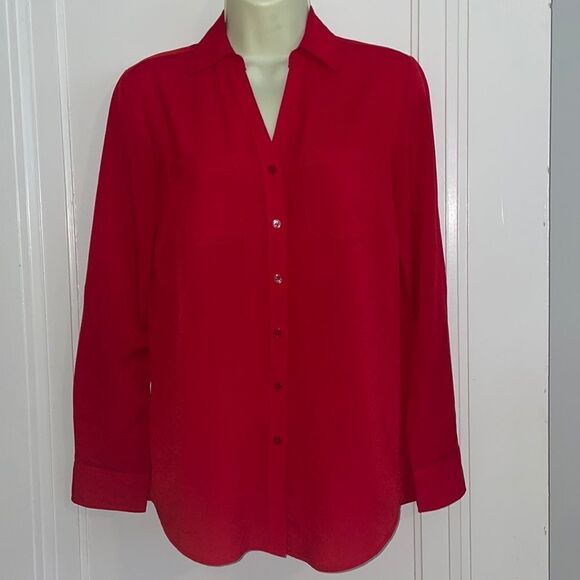 Talbots red polyester long sleeved button down shirt - Picture 1 of 10